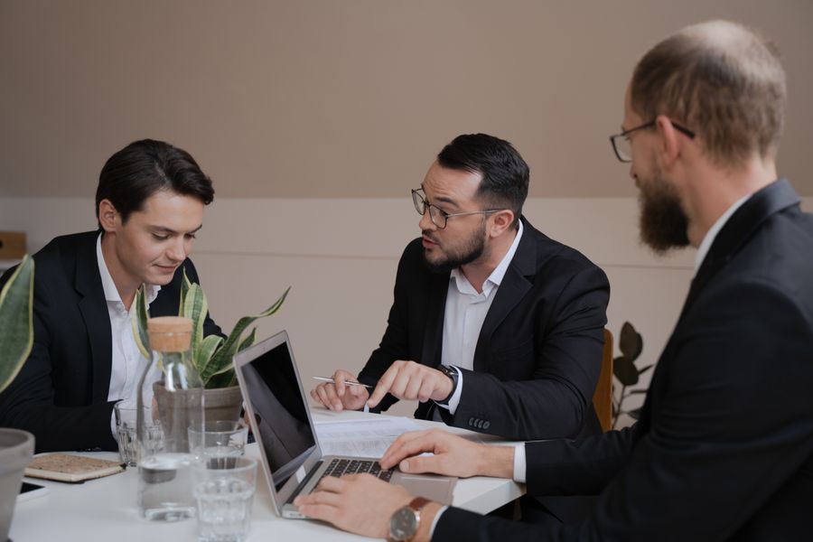 Professional team reviewing a digital marketing strategy together